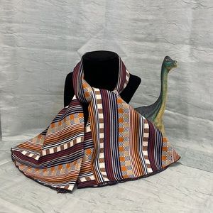 Vintage Earthy Color Motif Geometric Design Neck Tie Scarf